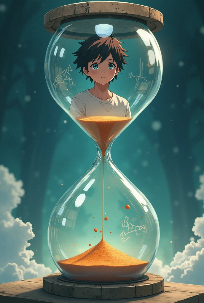 Anime guy inside hourglass prison