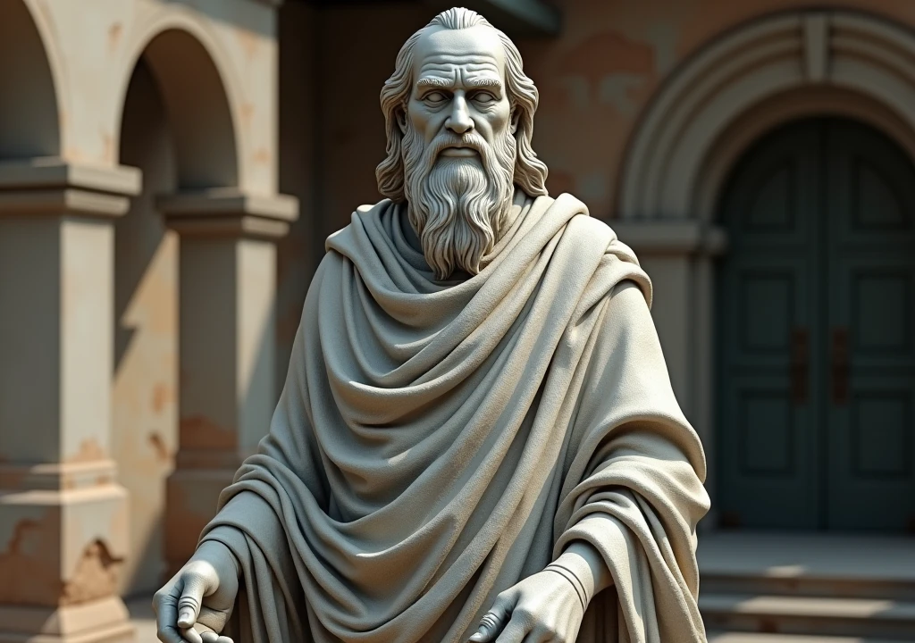 stoicism, motivation, stoic marble statue, calm, robe, long beard, aged, full body, hyper-realistic, 8k, incredible, beautiful, frightening, old home background
