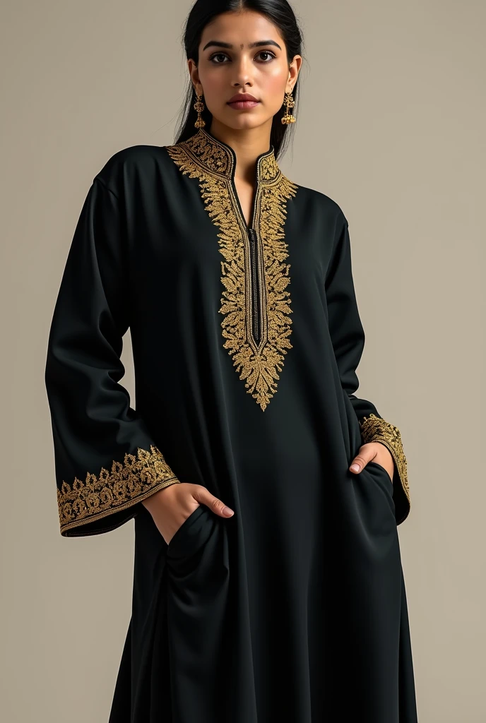 beautiful women wearing a hijab , top and trouser having a handbags in her hand and her top is looking unique and creative 