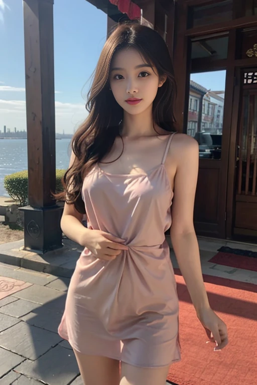 1 Girl,seaside,Soft Light,Chinese Beauty,Slip nightdress