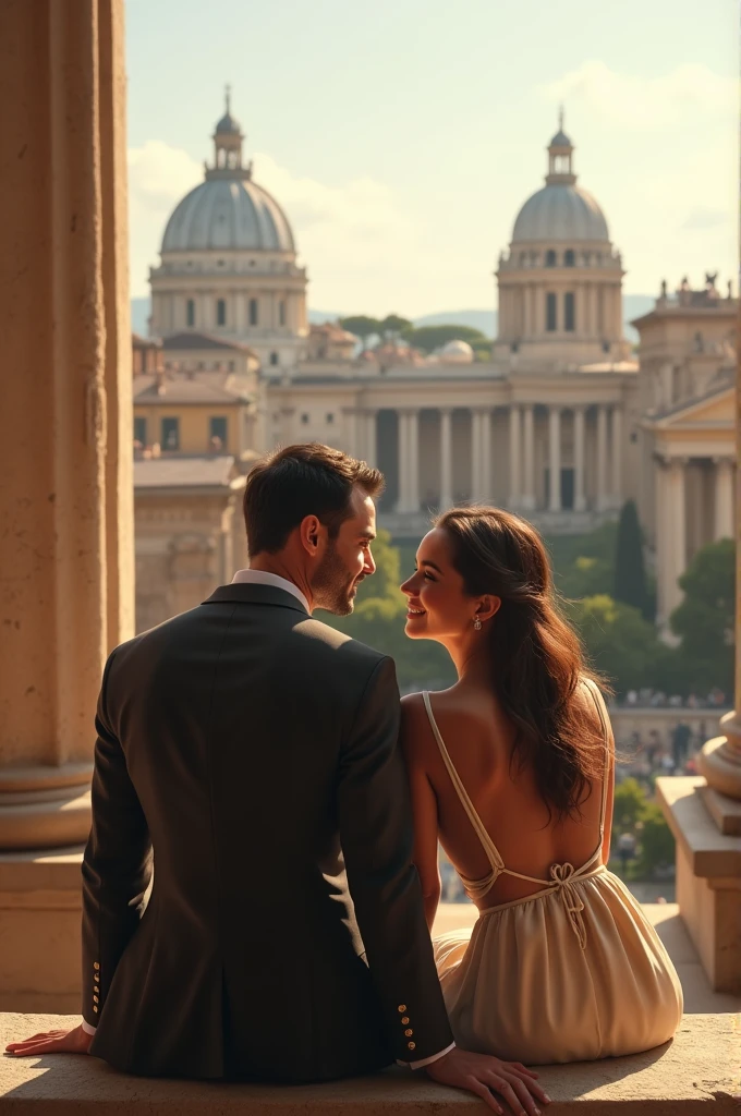 Militian husband and wife sit in a happy mood in Rome