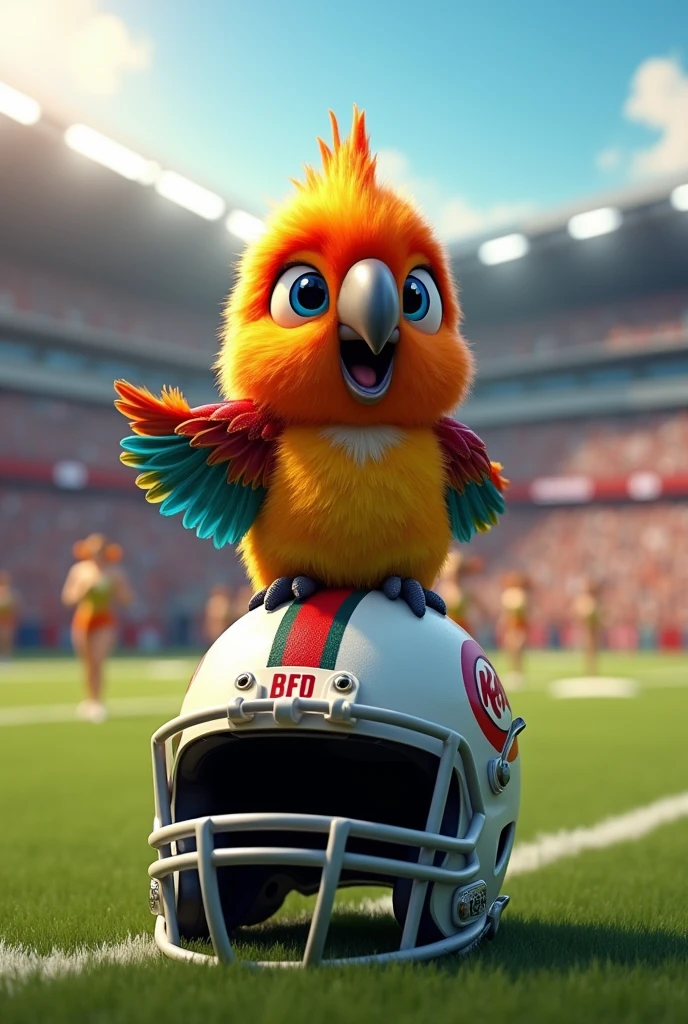 A baby parrot as a football mascot