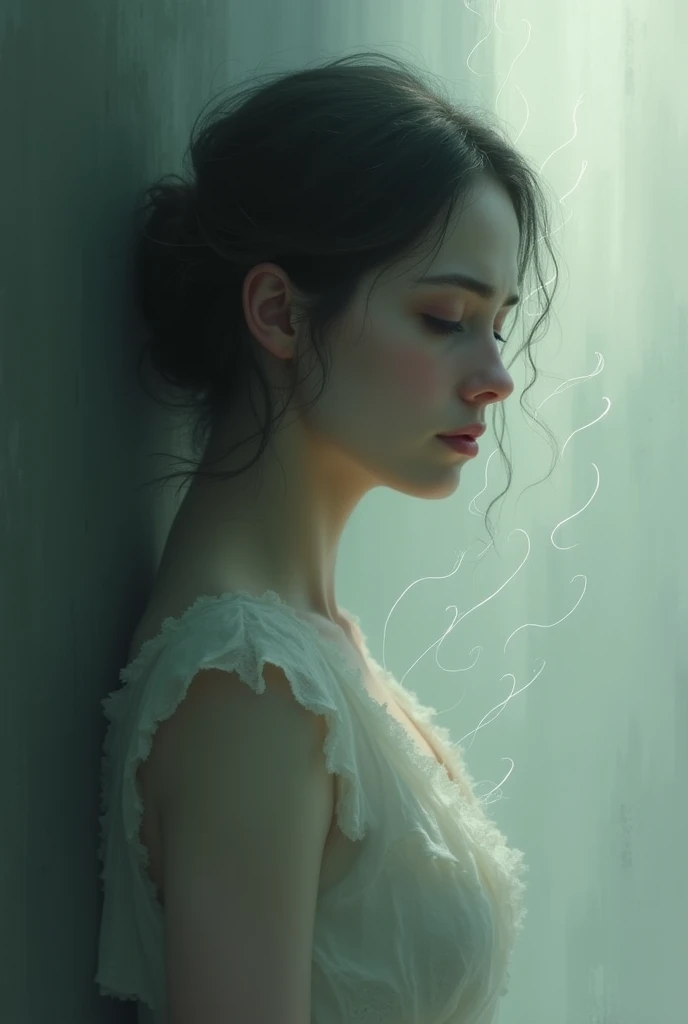 woman being faded away little by little while her face looks sad