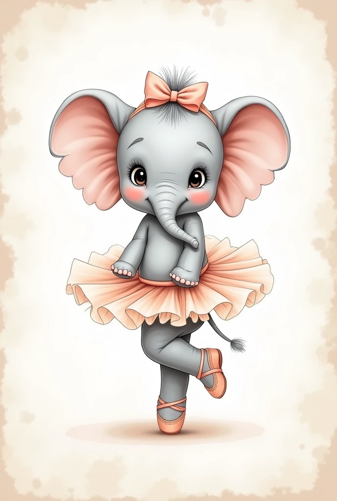 Baby ballerina elephant in coloring page