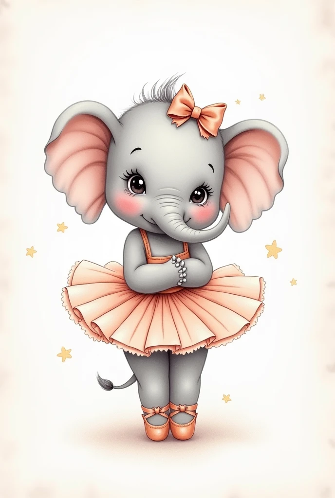Baby ballerina elephant in coloring page