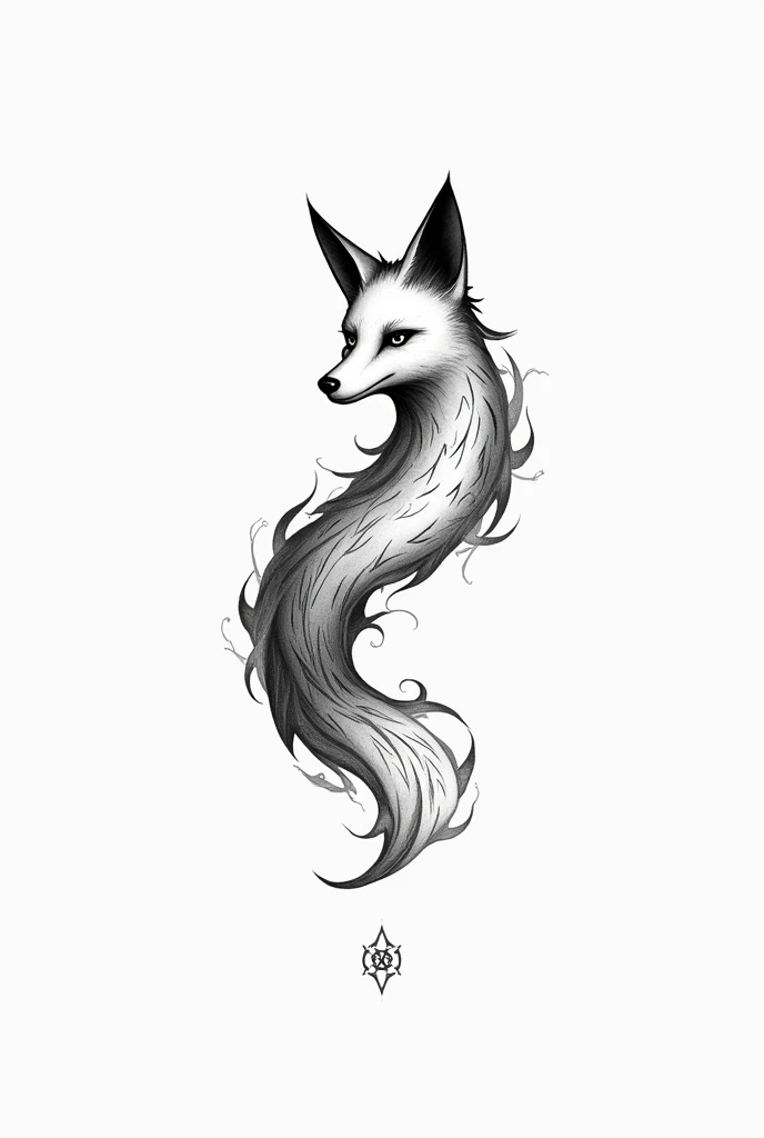 Tattoo motif without colorful colors for arm. A fox that consists only of head and tail . With additional details on the outside. I don't want a picture of an arm just the subject itself