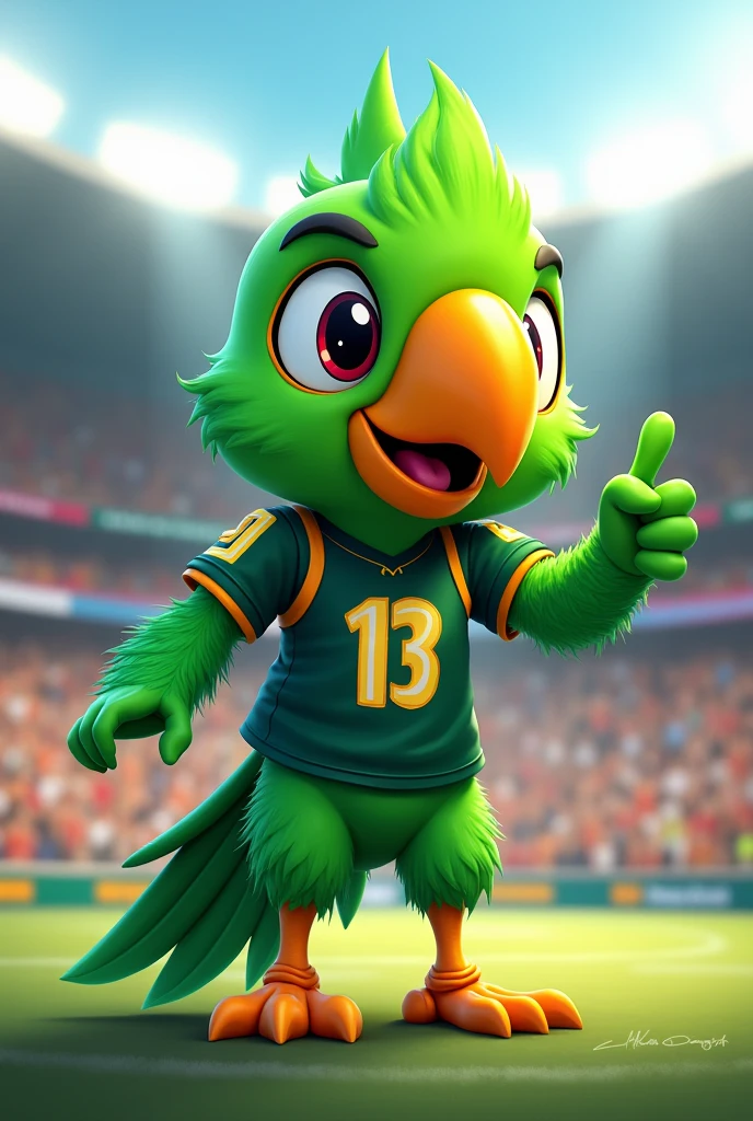 A age green parrot as a football mascot