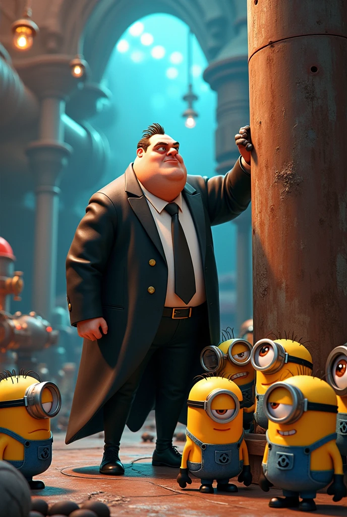 minions looking at gru trying to scale his self