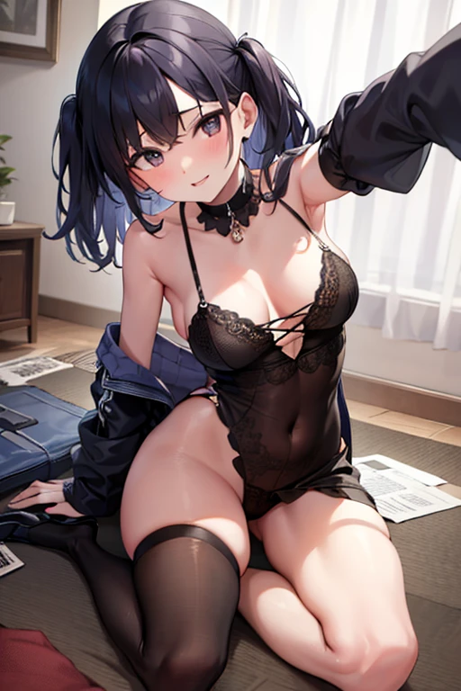 realisitic、top-quality、女の子 1 人、28 year old、Fancy Color Hair、piercings、Shy face、Fancy underwear、beautiful boob 、selfee、Nyan Nyan Pose、s ass、hotels room、Particles of light、profetional lighting