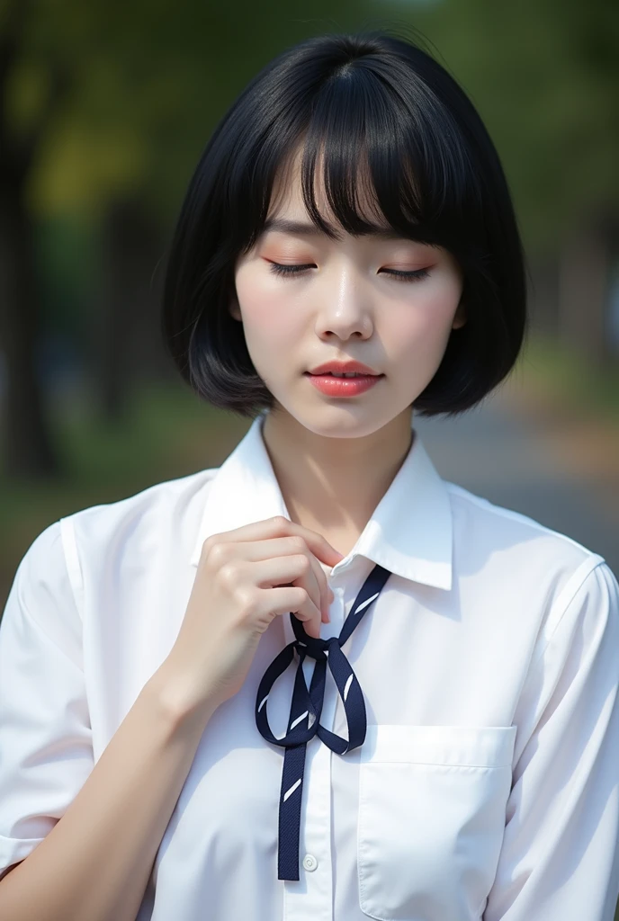 Highest quality,Japanese Idols, Short Bob Hair、bangs、Award-winning photo, Very detailed, Edge Orgasm, Face Focus, (Woman with open mouth and closed eyes ), Age 25、Black Hair、 News anchor、Glowing Skin,From below、Realistic nostrils、Browsing Caution,Shortcuts、Big Breasts、Vibrator prank in public, Big Breasts Women in Public, She leaned back., (She closed her eyes), she yawns, Hand holding a pink remote control outside the frame, She wants you to stop using vibrators