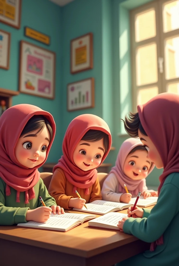 vektor, 7 year old hijab kids at school