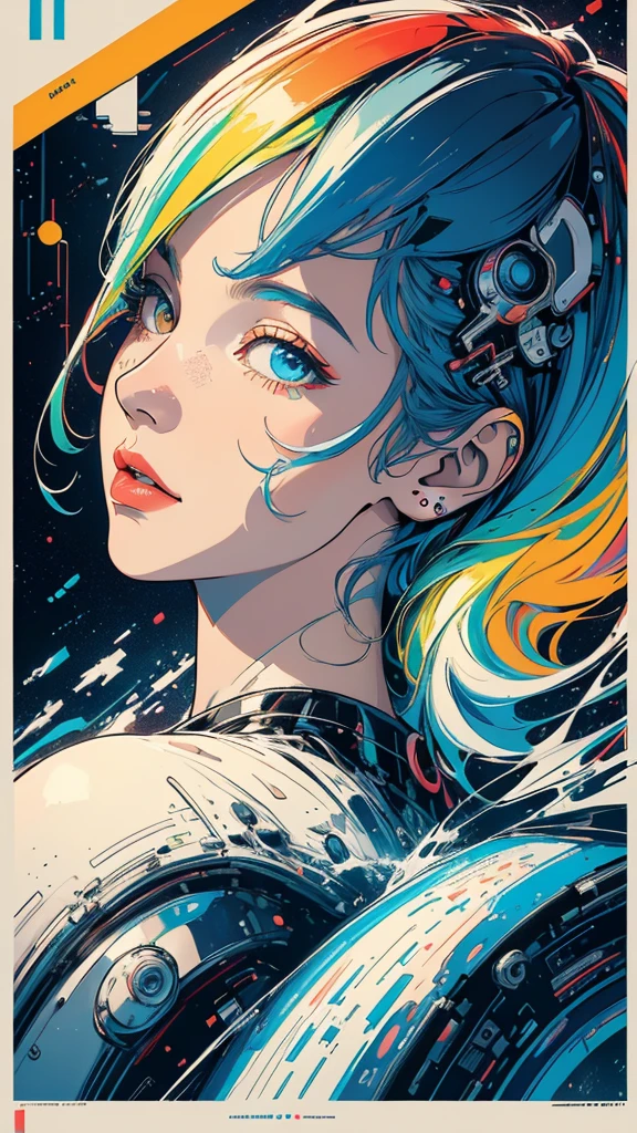 (((masterpiece, highest quality))),(((solo:1.2))),(((1girl:1.2))),32k wallpaper, very detailed, poster, vintage science fiction,(((((geometric cinematic movie poster))))), (bauhaus), shape,(((abstract))),(mid century modern),movie poster,(((((portfolio))))),(((((Close-up))))),(((((bust up))))),((((more various angle)))),(((highlight))),Vast landscape,((((heterochromia)))),(((complete. detailed face))),(((Extremely talented))),(((most complecated machine))),(((Colorful color scheme)))