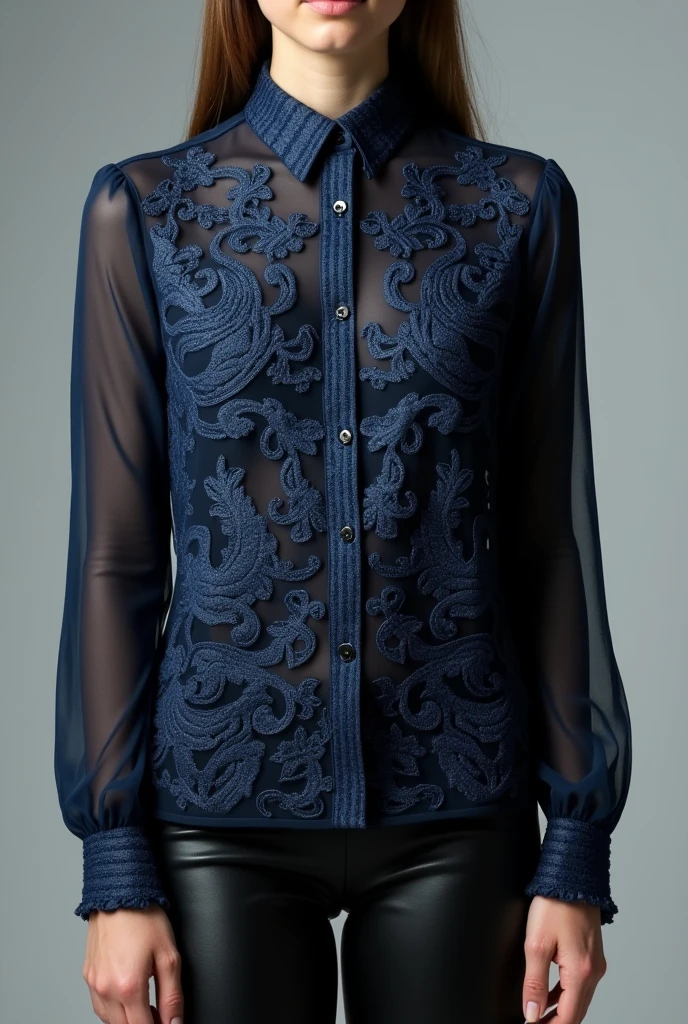 Black blouse with dark blue and light blue