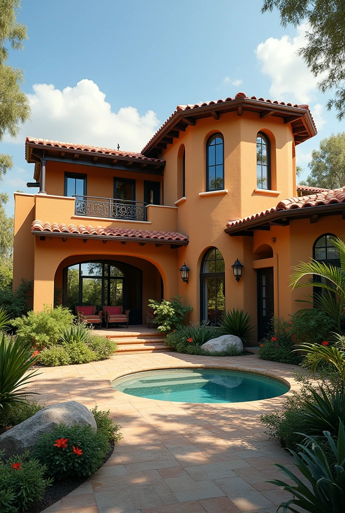 Draw a picture of a Modern House Design inspired with Spanish architecture