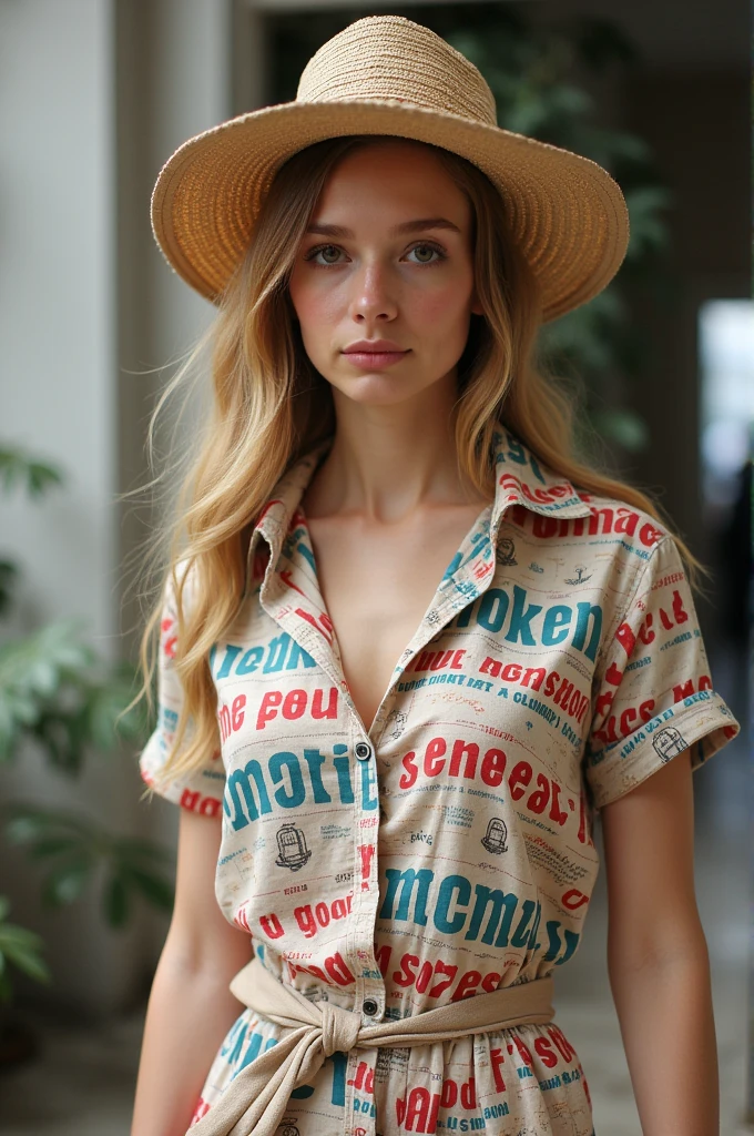 A blouse with writing "I smoked a newspaper and I bring good news"