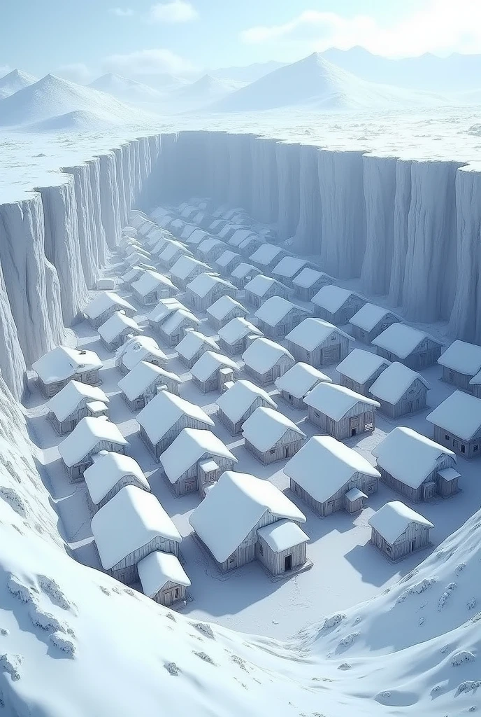 100 hudreds of houses in huge snowy hole