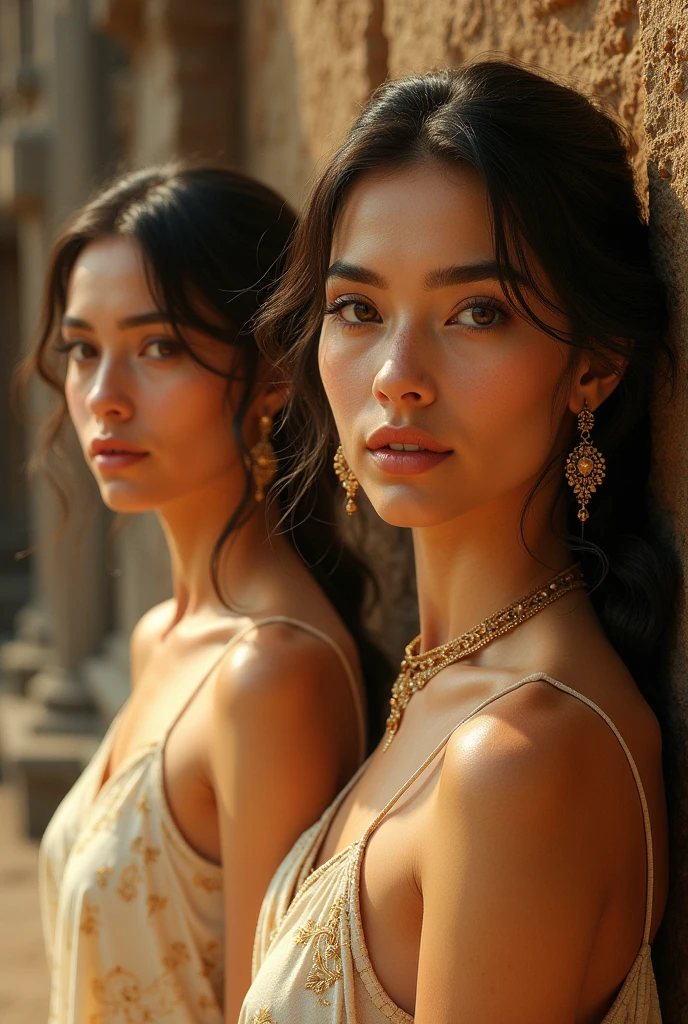 Sigiriya wall art beautiful women in real life zoom ,light gold mixed yellow skin with art body angles