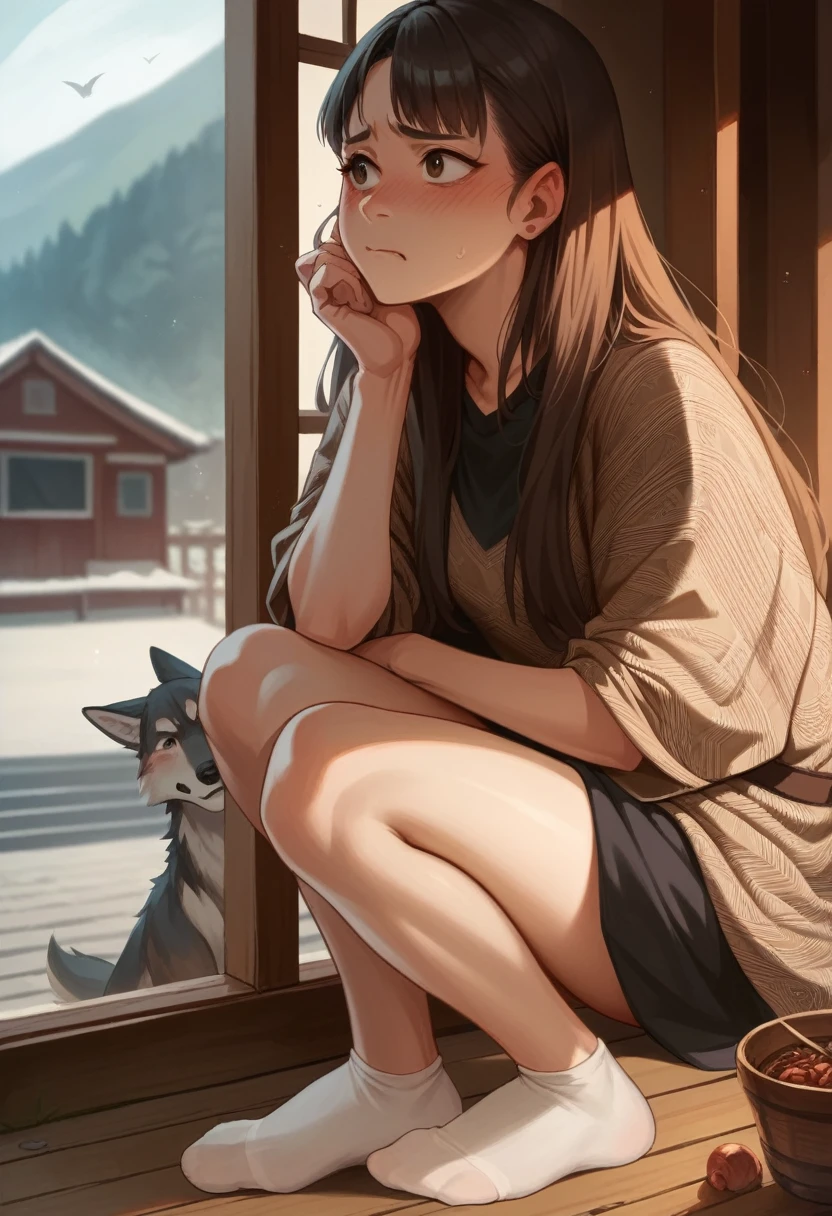 Holo with wolves and spices、Embarrassed face、アニメ,outdoor、Standing posture