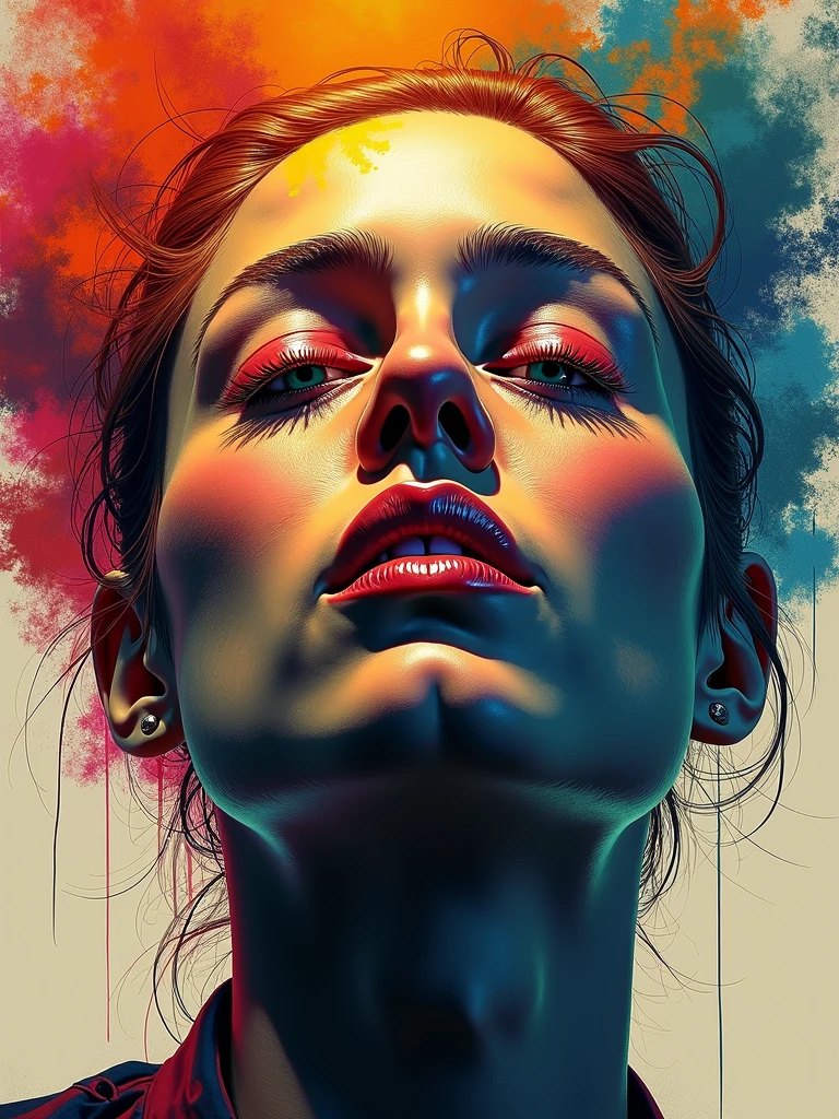 bold and emotional portrait, where the face is depicted with exaggerated features and intense colors. The brushstrokes are aggressive and dynamic, conveying a deep sense of feeling and inner turmoil. The background is abstract, adding to the overall intensity and focus on the psychological depth of the subject.