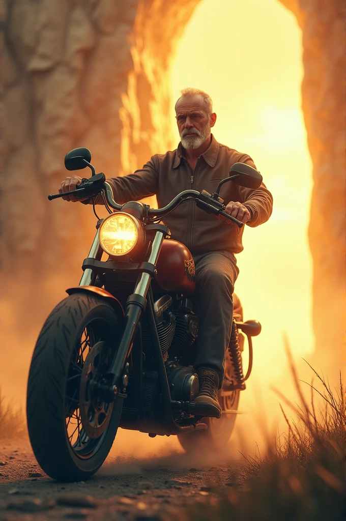 Man on a motorcycle going to heaven