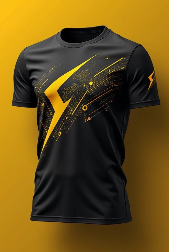 A mocha t shirt design for ALCES computer engineering, inspired by F1 Ferrari black and yellow Design. Make it more gen z with more details about computer and programming
Back and front t shirt design i wanna see the back and the front