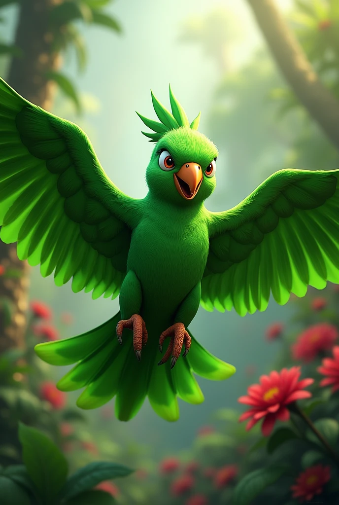 A sporty teenage green parrot
