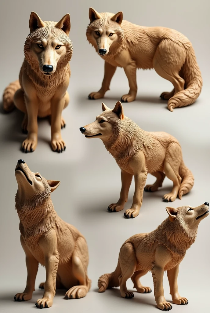 Carved wolf in different views 


