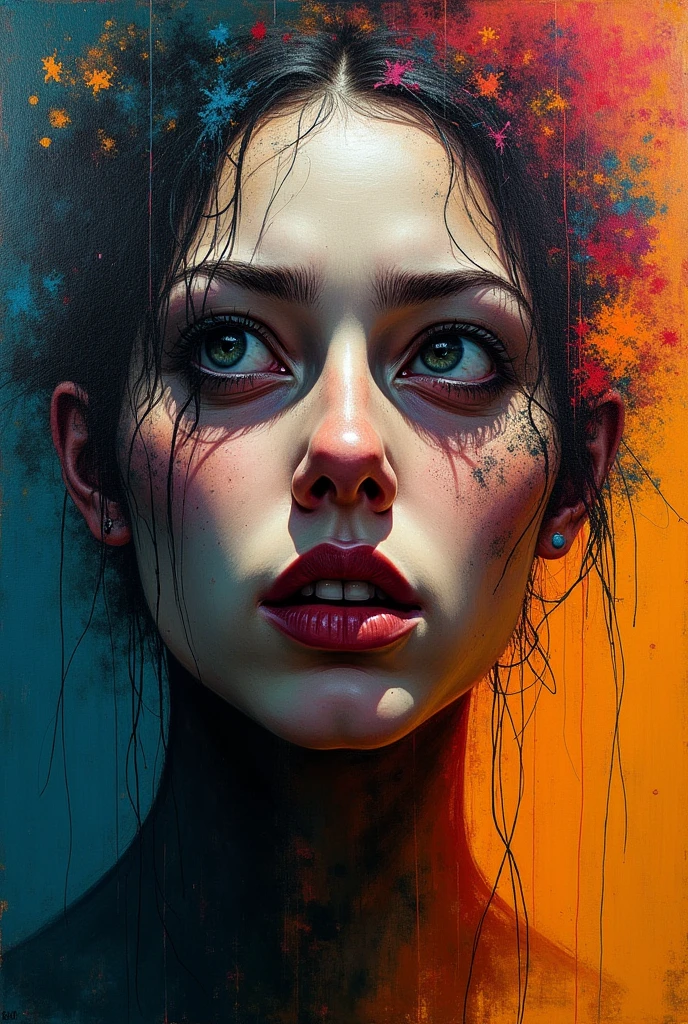 Troubled mind, mental disease, craziness, psychological disorder. No estilo de Adrian Ghenie Esao Andrews Jenny Saville, Surrealism Dark Ar, sharp focus, studio photo, details Intricate, highy detailed, details Intricate do rosto, poster style, Icons, Vibrant colors, vector style, digitl art, 4K, details Intricate, mesmerizing, professionally made, beautiful vector illustration, 12k resolution, 3d, highy detailed, Vibrant, Ultra-high quality, Hyper-Realism, fotorrealism, octane rendering]