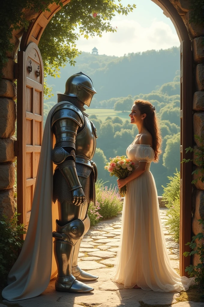 A white knight welcomed by a innpeekers adult daughter 