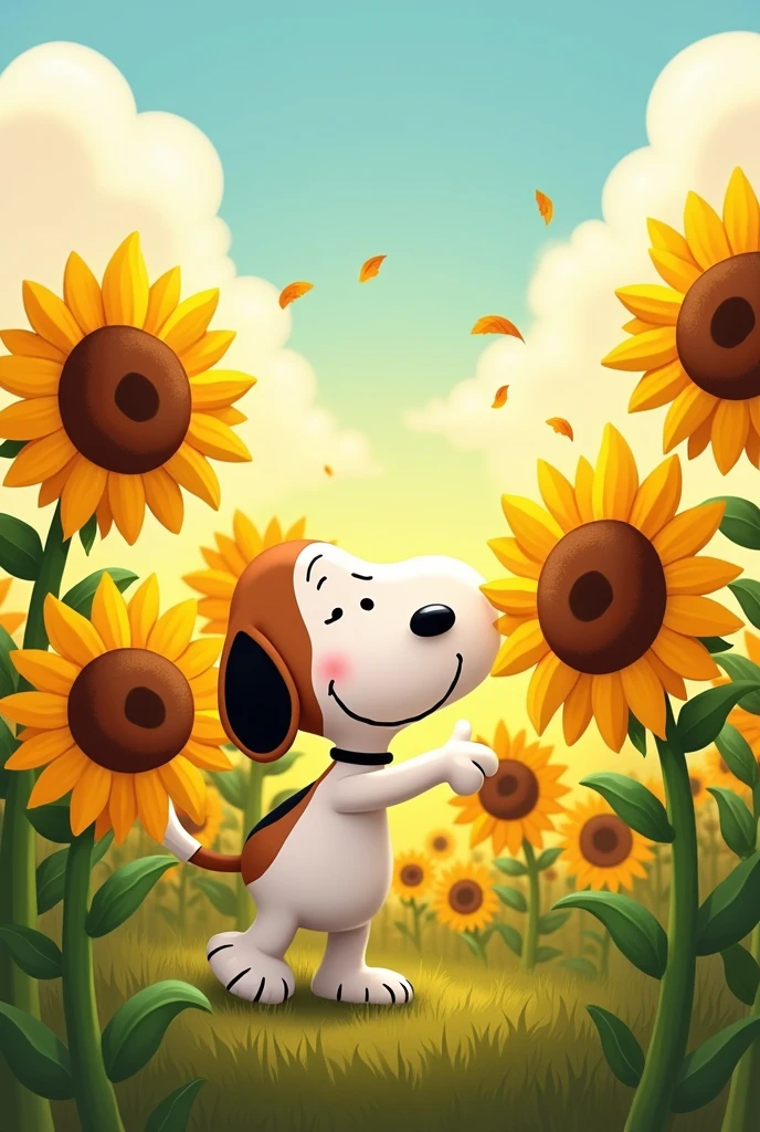 sunflower, among flower, snoopy style art,