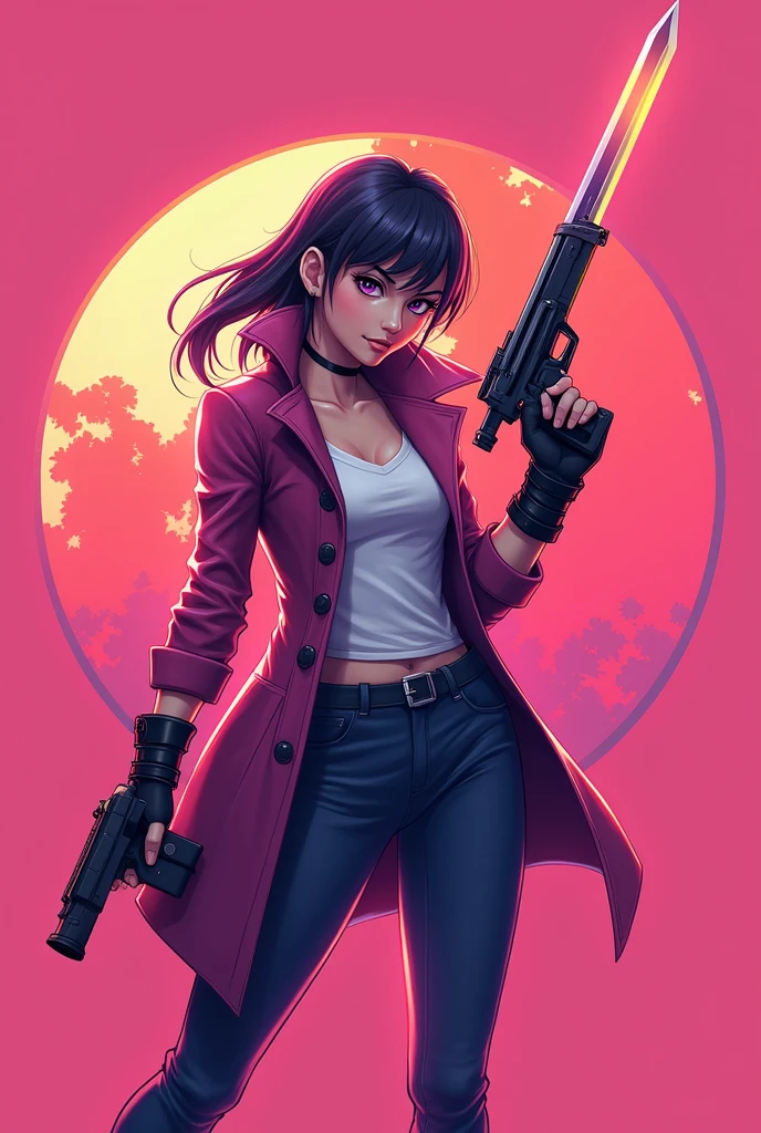 Girl of city MOBILE GAME LOGO
Circle, pink color, sword,gun,