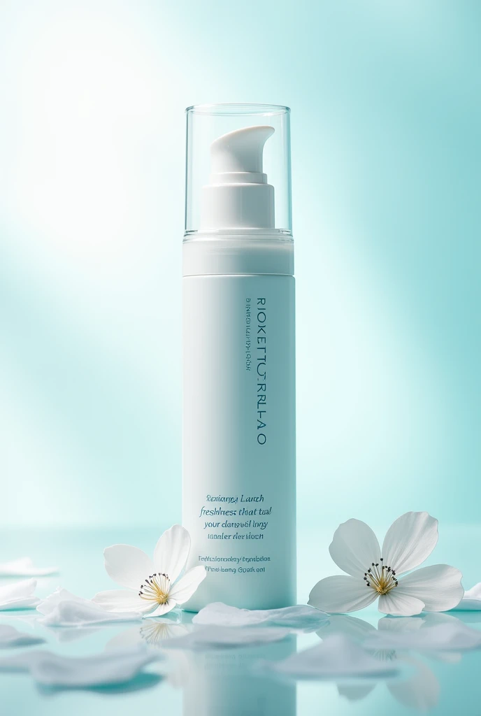 personal hygiene product, product name FreshGlow and slogan Brightness and freshness that stay with you all day long ( put the slogan on the image)