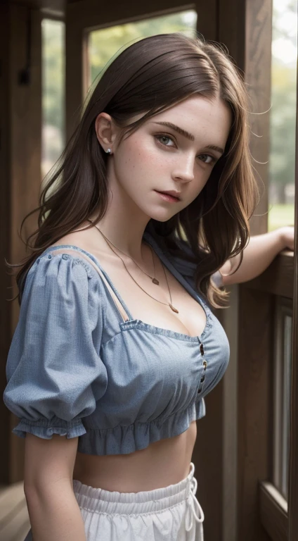 Watch Catch A Predator(Masterpiece, best quality, photorealistic, highres, photography, :1.3), close-up shot, sharp focus, 1 brunette girl, (Emma Watson), hot model, highly detailed eyes and pupils, realistic skin, (slim body shape, perfect body, beautiful midriff, cleavage), extremely detailed hair, delicate sexual face, sensual gaze, shiny lips, ((wearing cropped smock, wearing pendant)), outdoor, ((vivid, realistic, super realistic, realism, realistic detail))