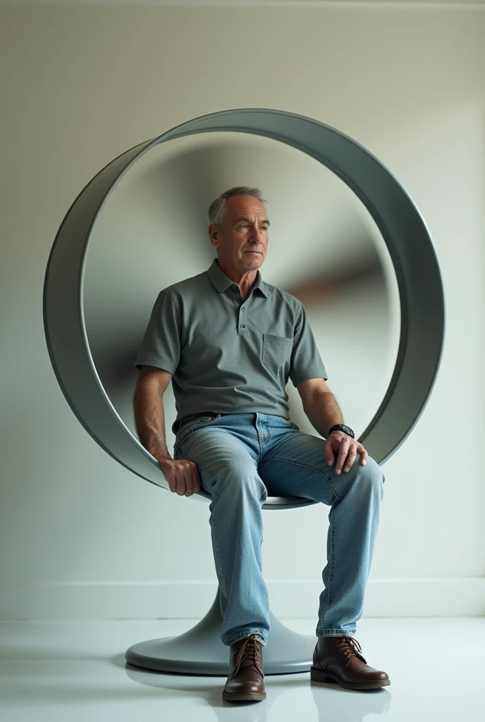 A men is sitting in fan