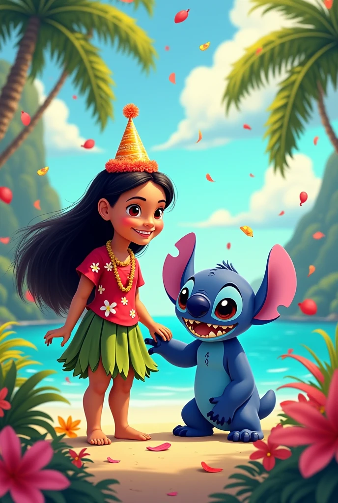 make me a lilo and stitch birthday card with more design