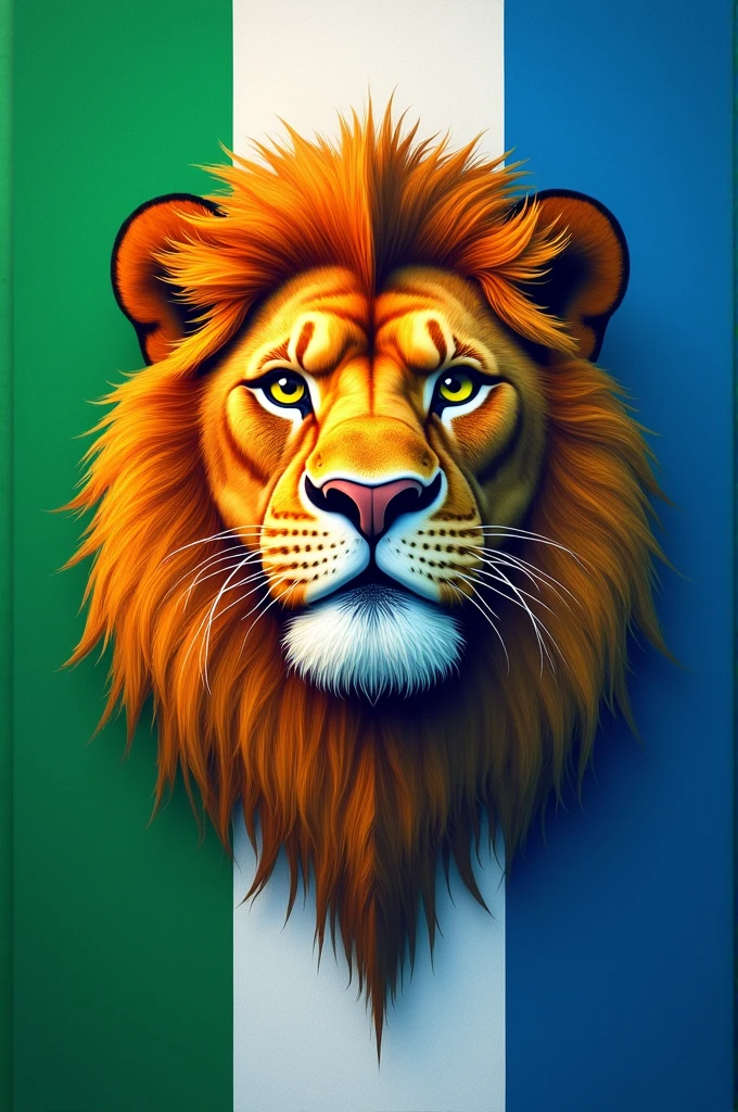 Merge bob marlys face with a fierce lion on Green, White, and Blue flag strips 