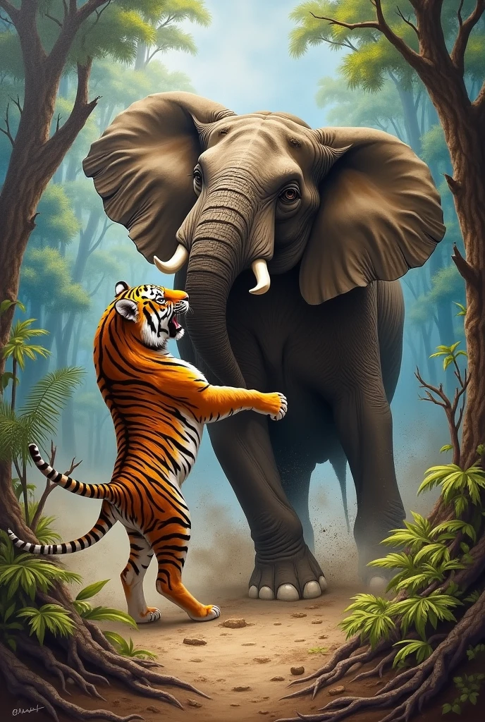 Tiger kills elephant