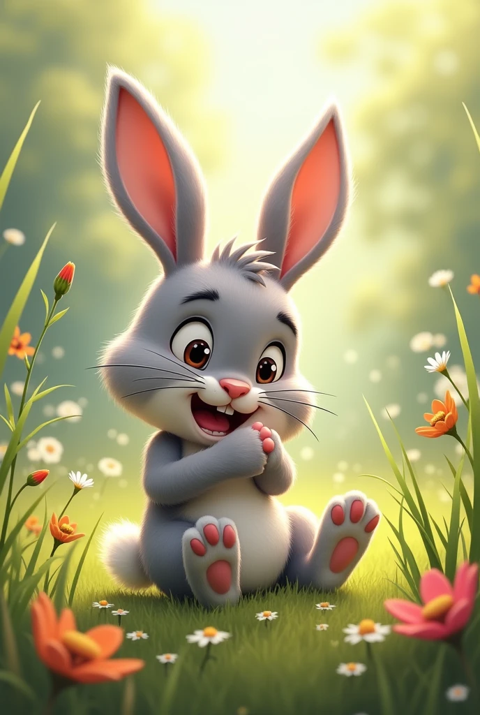 Bunny playing falls and hurts his paw