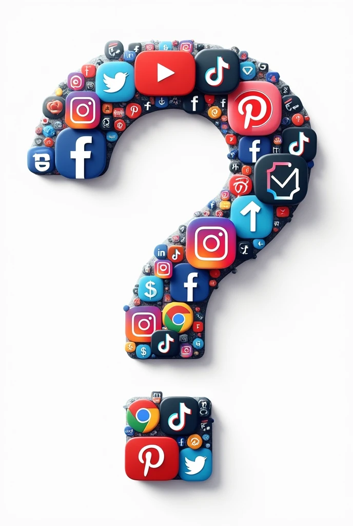 A collage of different social media logos (facebook, Instagram, Tiktok, etc.) with a big question mark.