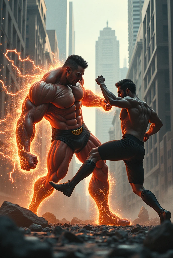 Make a human have a superpunch power versus human have a superkick power