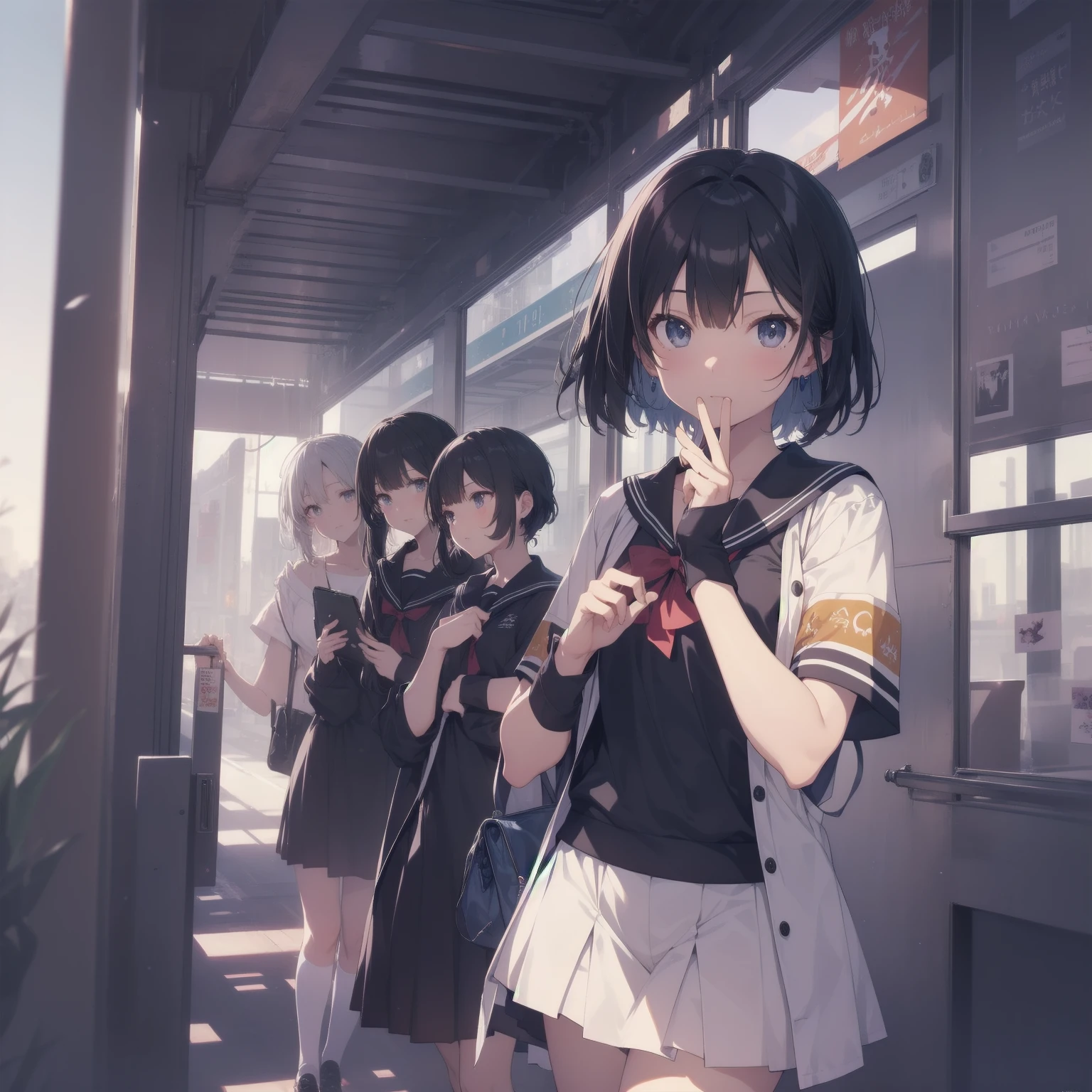 ultra-absurdres-Top quality by artist God, ultra-detailed, high resolution, anime moe artstyle, best anime 8k konachan wallpaper, pixiv contest winner, pool:2810, perfect anatomy,break, 1girl, (Please draw a girl walking sleepily to school alone. )break,(Solo,little female,15yo:1.3),Full limbs, ,a junior high school student, (very short hair), short cut, flat chest, , small butt, small black eyes, beautiful detailed eyes, well-proportioned iris and pupils, expressive eyes, highres detailed hair, soft expression, salor school_uniform, sailor collar, serahuku, bow, pleated skirt,(Detailed Lighting), (Detailed background), in the School commute route. break,super detailed skin, Best cinematic lighting powered by famous artist, 8k,beauty illustration,photoshop_(medium),very aesthetic,break,((artist:merunyaa )), artist:clamp ,artist:carnelian ,artist:kantoku ,
