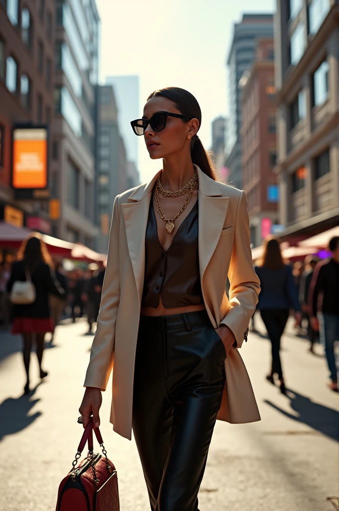A person on the town and looking beautiful with expensive clothes