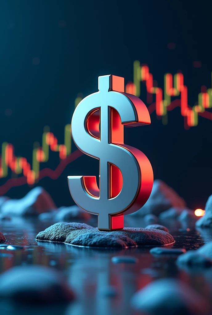 Create an image with a dollar sign in the middle and a stock market graph growing positively in the background
