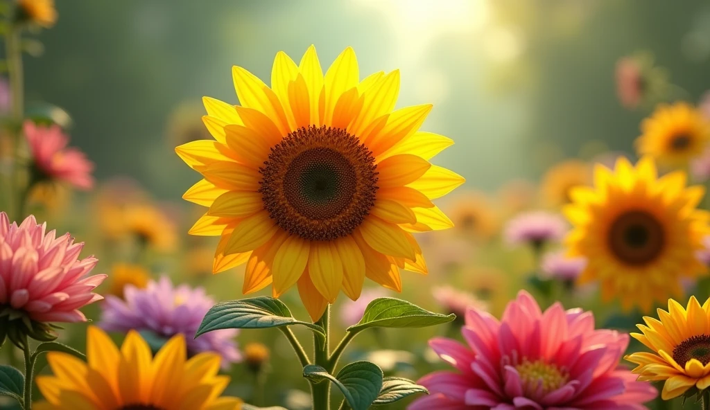 sunflower, among flower, pixar style art,