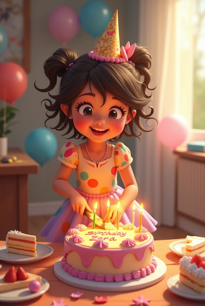 i want a girl cutting cake and named mention Happy birthday ZARA