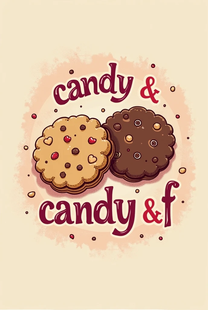 create a logo for a candy store with the central focus on cookies and the phrase "Candy &F"