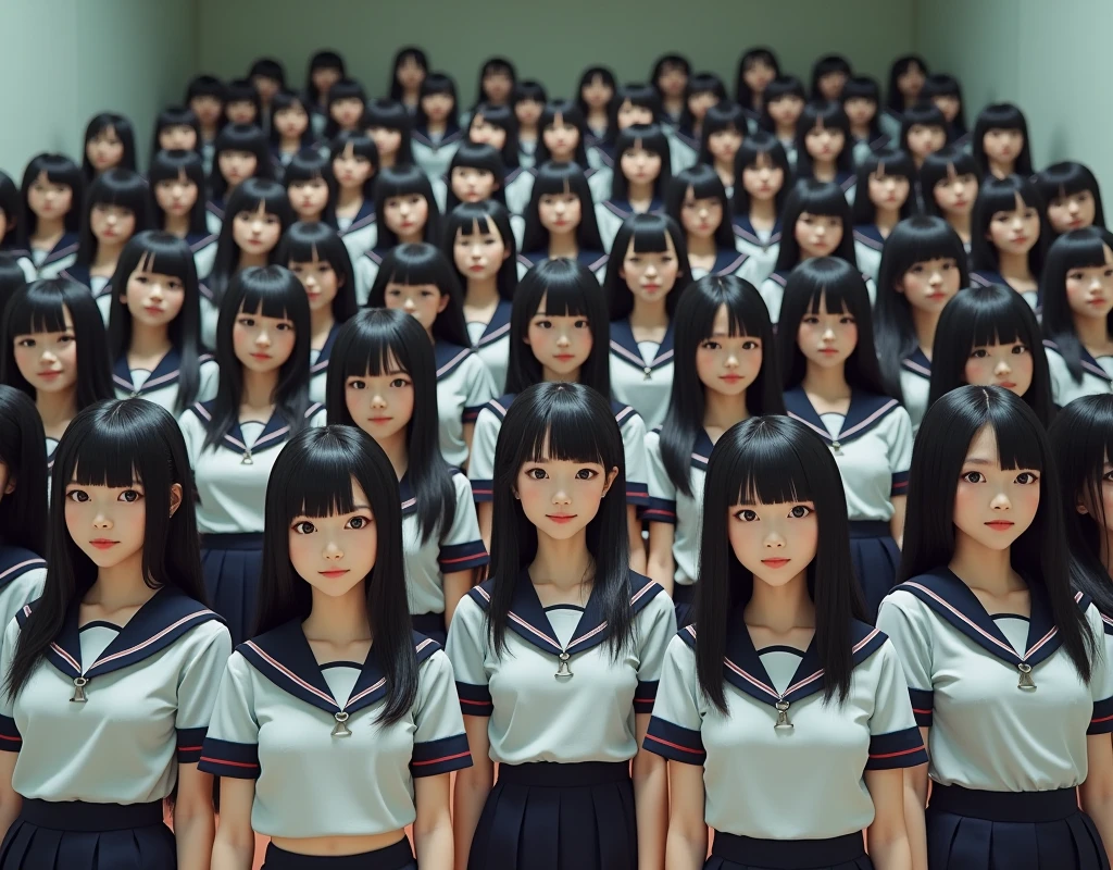 (Japanese Clone-girls=Myself), (Super Best masterpiece Clone-girls Raw Photography Art), (16K, Highest quality, Ultra-high resolution, RAW Photos), (It&#39;s so unrealistic., With unparalleled depiction, With an unfathomable sight, An unprecedented and shocking worldview, Clone-girls: In a world of mass reproduction, Ultra-realistic), (Japanese Girls, 16yo, Small face, Thick black hair, long hair, Dark Eyes, Mature face, Cute Smile, Smiling face, A gentle gaze, Very pleasant look), (Very beautiful detailed girls, Accurate body structure, Accurate body movements, Very detailed body, (Super big breasts, Large bulge of ample breasts)), ((Schoolgirl uniform, Short sleeve, mini skirt, Emphasise the fullness of your breasts)), (Very detailed, Myself cloning, Depiction of splitting oneself, 1Myself girl→1,000,000,000,000,000,000,000,000,000,000Myself cloning girls), (Myself clone girlsは, With the same perfect appearance without any difference, to multiply in large numbers), (Very detailed depiction, Myself&#39;s multiplying female body, In the same female body,With the same face, With the same hairstyle, In the same clothes, At the same height, 同じSuper big breastsで, The same female body that is completely indistinguishable, 1,000,000,000,000,000,000,000,000,000,000 people), (Myself girls only), (Academy, academic level, Commemorative photo depiction, Tiered stage photography, Happy smile, Front view)