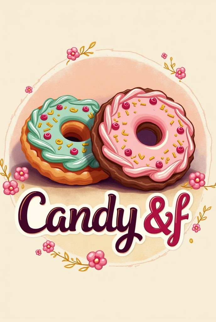 create a logo for a candy store with the central focus on cookies and the phrase "Candy &F"