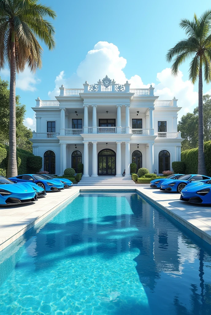 Hole
millionaire house with swimming pool,colour: white & blue , luxury cars