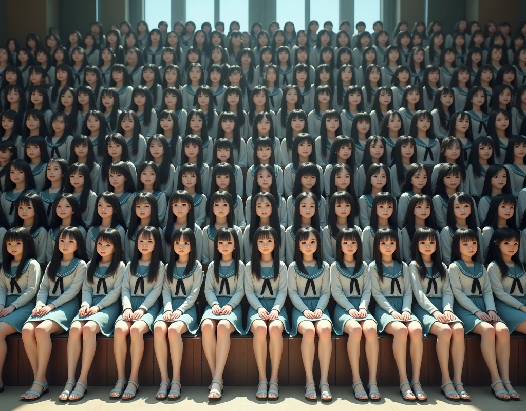 (Japanese Clone-girls=Myself), (Super Best masterpiece Clone-girls Raw Photography Art), (16K, Highest quality, Ultra-high resolution, RAW Photos), (It's so unrealistic., With unparalleled depiction, With an unfathomable sight, An unprecedented and shocking worldview, Clone-girls: In a world of mass reproduction, Ultra-realistic), (Japanese Girls, 16yo, Small face, Thick black hair, long hair, Dark Eyes, Mature face, Cute Smile, Smiling face, A gentle gaze, Very pleasant look), (Very beautiful detailed girls, Accurate body structure, Accurate body movements, Very detailed body, (Super big breasts, Large bulge of ample breasts)), ((Schoolgirl uniform, Short sleeve, mini skirt, Emphasise the fullness of your breasts)), (Very detailed, Myself cloning, Depiction of splitting oneself, 1Myself girl→1,000,000,000,000,000,000,000,000,000,000Myself cloning girls), (Myself clone girlsは, With the same perfect appearance without any difference, to multiply in large numbers), (Very detailed depiction, Myself's multiplying female body, In the same female body,With the same face, With the same hairstyle, In the same clothes, At the same height, 同じSuper big breastsで, The same female body that is completely indistinguishable, 1,000,000,000,000,000,000,000,000,000,000 people), (Myself girls only), (Academy, academic level, Commemorative photo depiction, Tiered stage photography, Happy smile, Front view)
